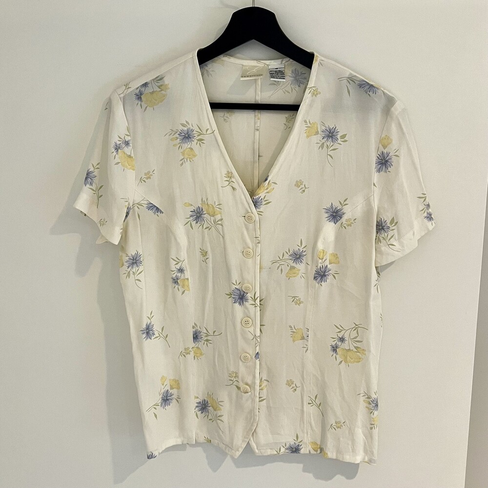 EMMA JAMES Vintage Short Sleeve Floral Blouse Cottagecore Grandma Pastel Size 10